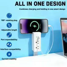 New Rotates 180° Electrical Outlet Extender Adjustable Length White Power Outlets Extender Power Socket Expander for Night Stand