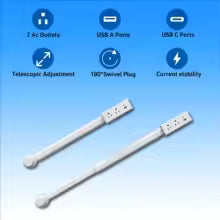 New Rotates 180° Electrical Outlet Extender Adjustable Length White Power Outlets Extender Power Socket Expander for Night Stand