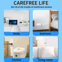 New Rotates 180° Electrical Outlet Extender Adjustable Length White Power Outlets Extender Power Socket Expander for Night Stand