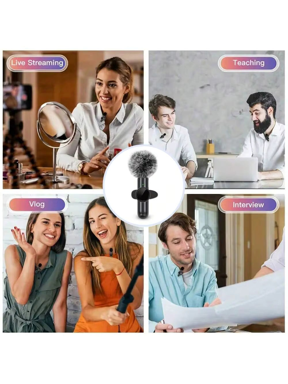 Wireless lavalier microphone, mini microphone, suitable for mobile live streaming, video recording and recording