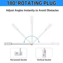 New Rotates 180° Electrical Outlet Extender Adjustable Length White Power Outlets Extender Power Socket Expander for Night Stand